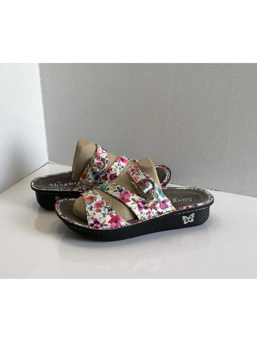 Alegria Colette Womens 39/8.5 Colorful Floral Leather Comfort Adjustable Sandals